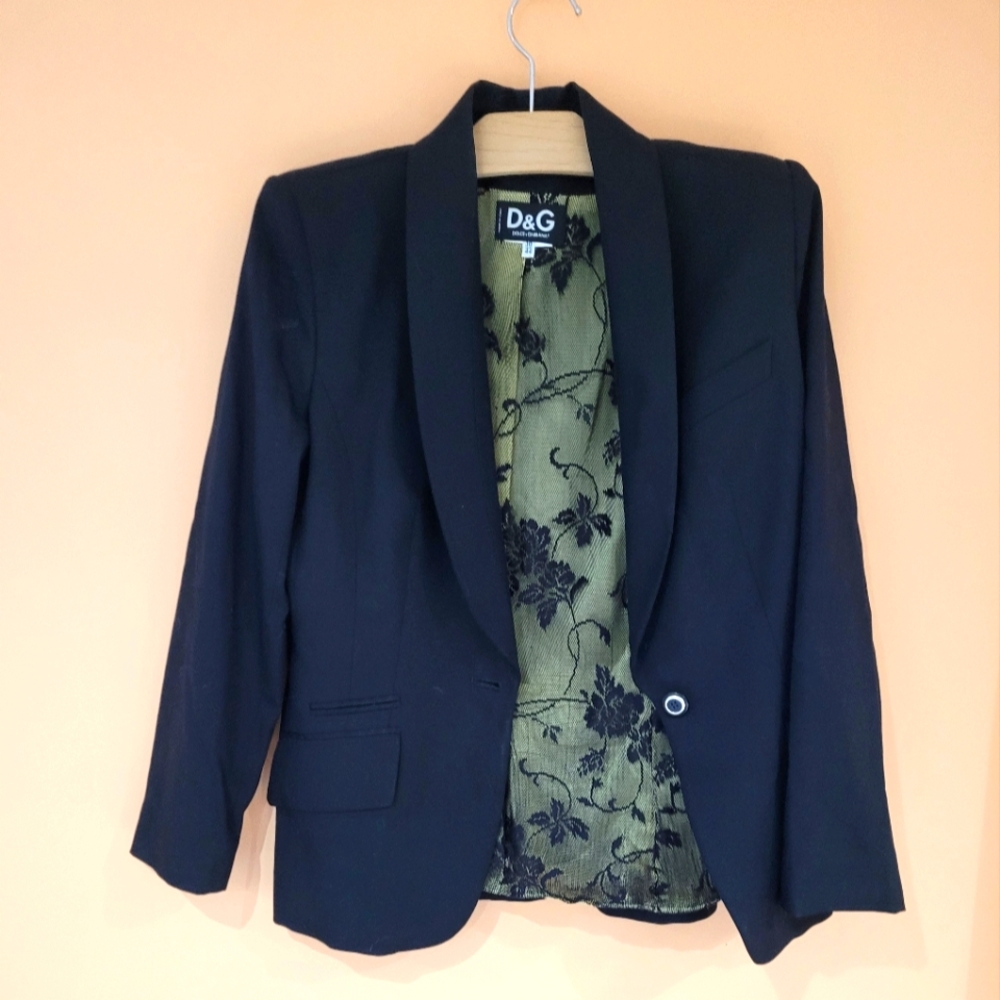 Dolce & Gabbana Black Blazer with Olive Floral Lining